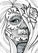Skull Coloring Pages Sugar Skulls Drawing Adults Adult Girl Pride Drawings Cool Brown Printable Tattoo Simple Project Behance Half Sketchbook sketch template
