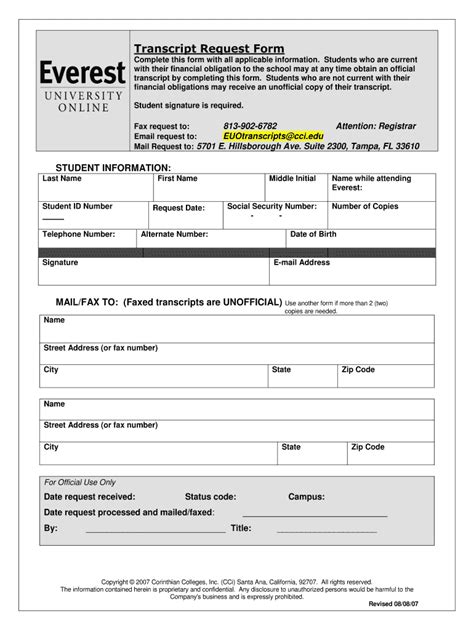 Everest College Transcripts Form Fill Out And Sign Printable Pdf