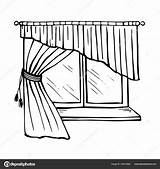 Window Curtains Drawing Sill Getdrawings sketch template
