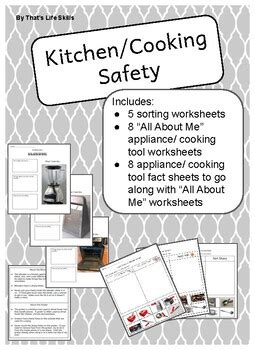 kitchen cooking safety worksheets tools  appliances