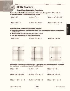 graphing quadratic functions worksheet   grade lesson planet
