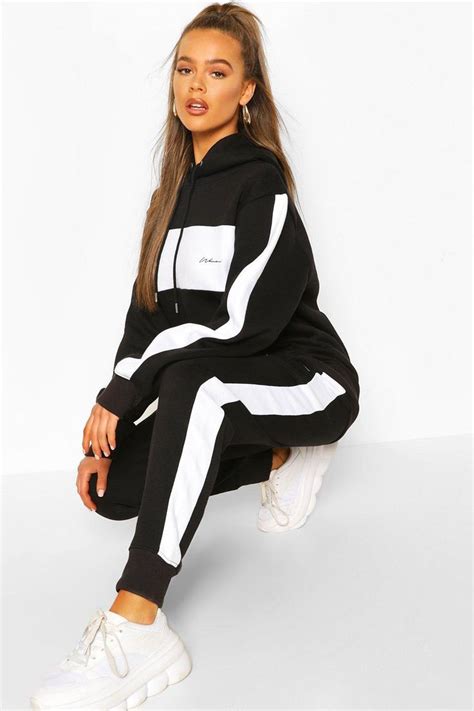 Woman Embroidered Colour Block Stripe Tracksuit Boohoo In 2021