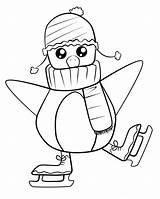 Penguin Skating Ice Coloring Pages Printable Christmas Kids Cute Animals Categories sketch template
