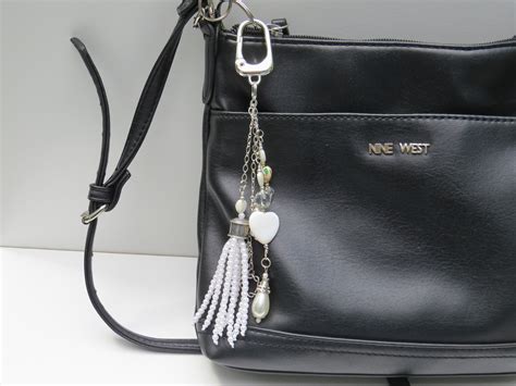handbag purse keychain charm   heart  ivory beading theme
