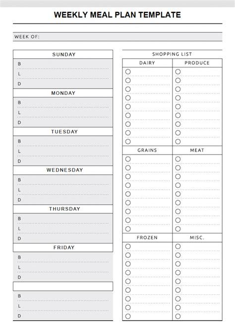 meal planning templates  word