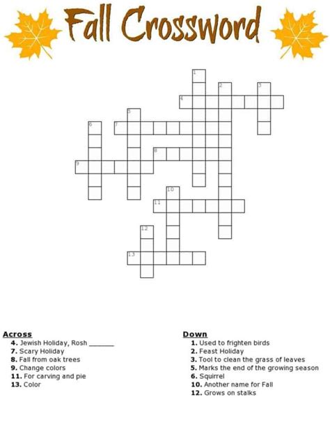 fall crossword puzzle printable worksheet