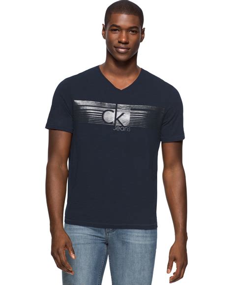 Calvin Klein Denim Men S Lined Ckj Graphic Print Logo V Neck T Shirt In