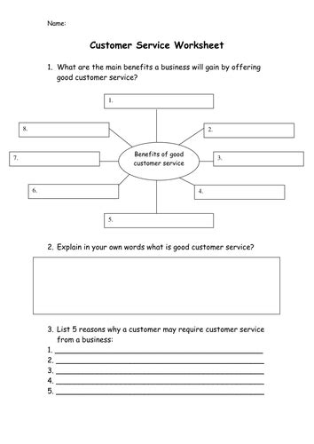 customer service operations  worksheet gcse business studies