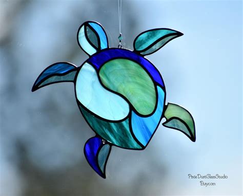 sea turtle stained glass sea turtle suncatcher tropical honu etsy