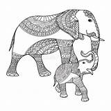 Elephant Baby Print Ethnic Mother Vector Doodle Patterns Coloring Stress Adults Anti Book Small Big Tattoo Stock sketch template