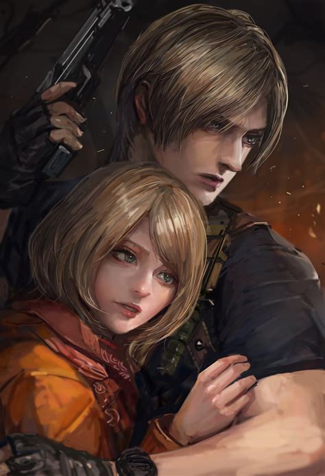 leon s kennedy and ashley graham resident evil and 2 more drawn by