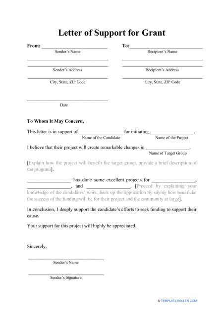 letter  support template  grant