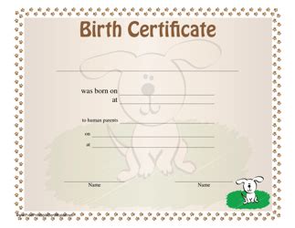 dog birth certificate template  printable  templateroller