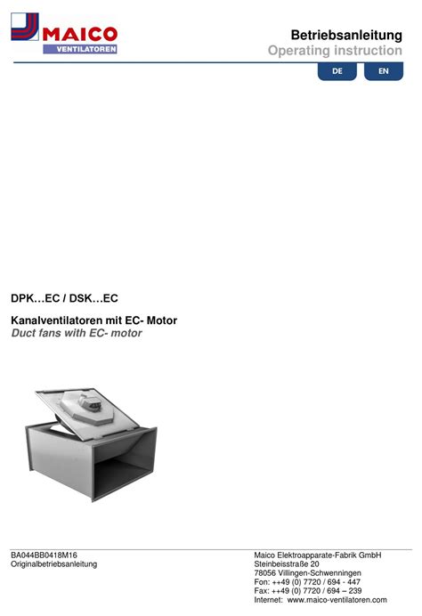 maico dpk ec series operating instructions manual   manualslib