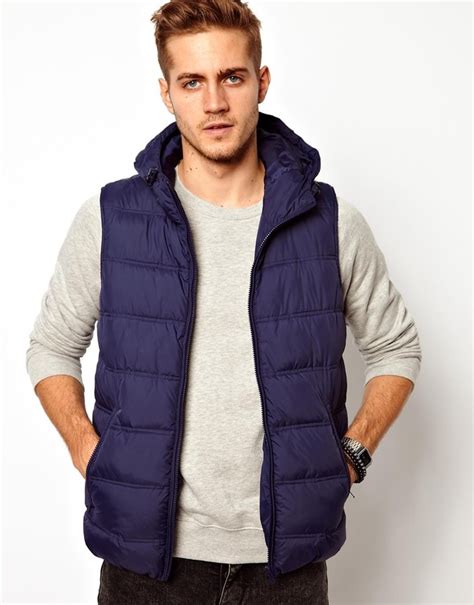 asos hooded gilet navy  asos lookastic