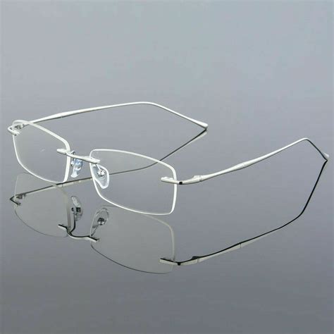 rimless titanium eyeglass frame rectangle men spectacles
