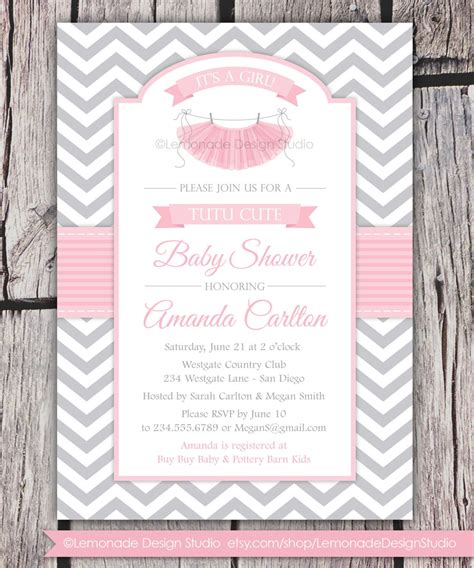 tutu cute baby shower invitation chevron pink grey girl etsy tutu