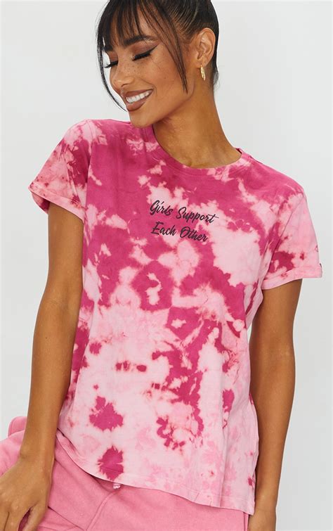 pink tie dye printed organic cotton  shirt prettylittlething usa