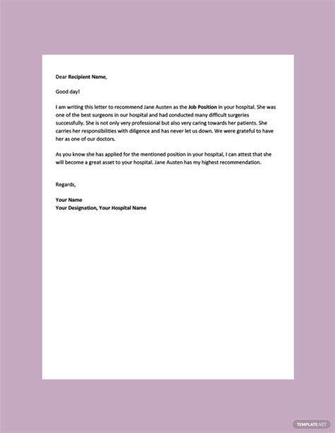 simple doctor recommendation letter  word google docs pages