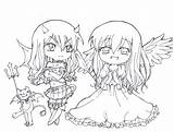 Coloring Angel Devil Pages Cute Anime Chibi Colouring Printable Adults Sheets Twin Demons Teens Demon Girl Drawing Angels Print Christmas sketch template