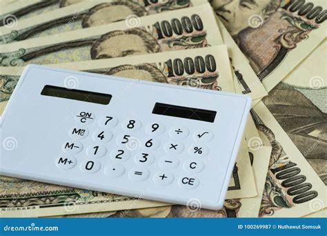 calculator  pile  japanese yen banknotes  financial safe  stock image image  bank