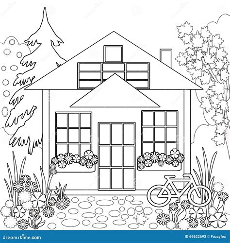 coloring page book garden floral illustration black  white stock