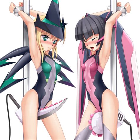 Rule 34 2girls Akatsuki Kirika Arms Above Head Black Hair Blonde Hair