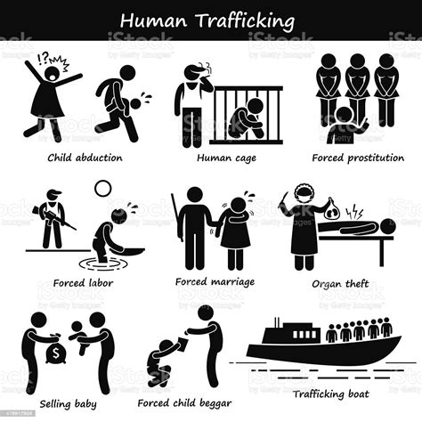 Human Trafficking Stick Figure Pictogram Icons Stock