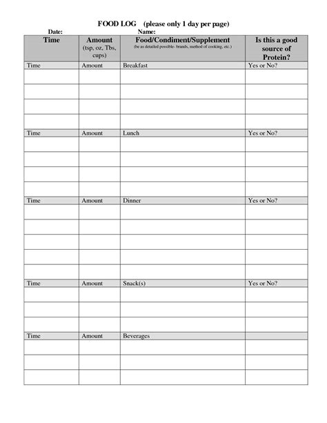 images  food journal worksheet daily food tracker printable