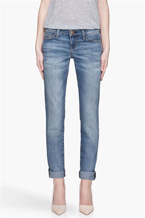 Current Elliott Faded Blue The Rolled Skinny Low Rise Jeans With