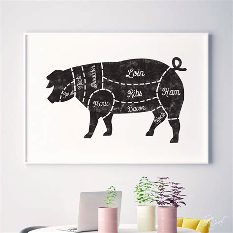 butcher chart kitchen art butcher prints pig butcher chart etsy