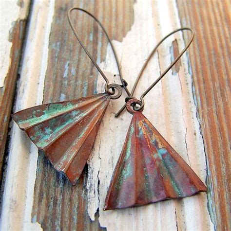 geometric triangle earrings vintage corrugated brass etsy copper