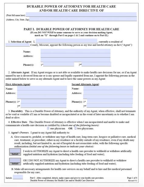 printable power  attorney form  missouri printable forms