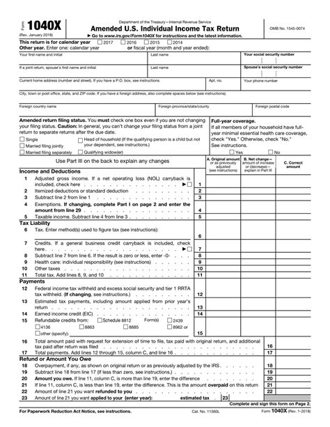 Irs Form 1040x Download Fillable Pdf Or Fill Online Amended U S