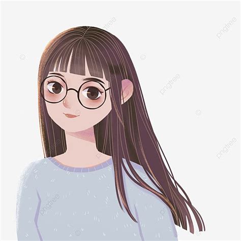 Fresh And Lovely Girl With Round Glasses Cartoon Cute Character Png