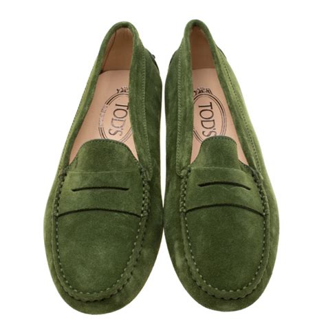 tods green suede penny loafers size  tods tlc