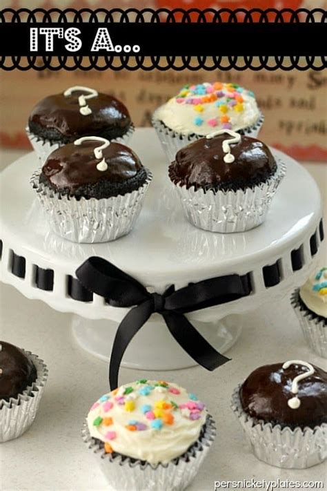 it s a {dark chocolate gender reveal cupcakes} persnickety plates