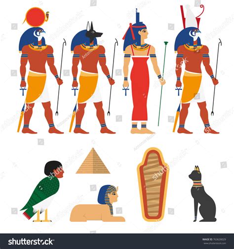 Set Ancient Egypt Gods Symbols Characters Stock Vector