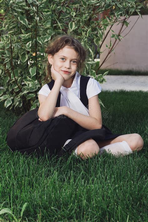 cute schoolgirl in uniform at playground stock image image of