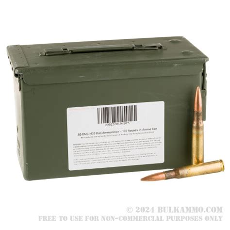 100 Rounds Of Bulk 50 Bmg Ammo By Lake City In Ammo Can 660gr Fmj M33