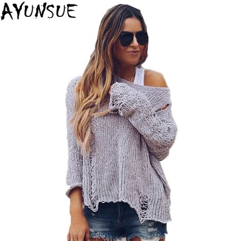 ayusnue autumn winter sweater women 2018 knitted sex hollow out jumper women gray sweaters and