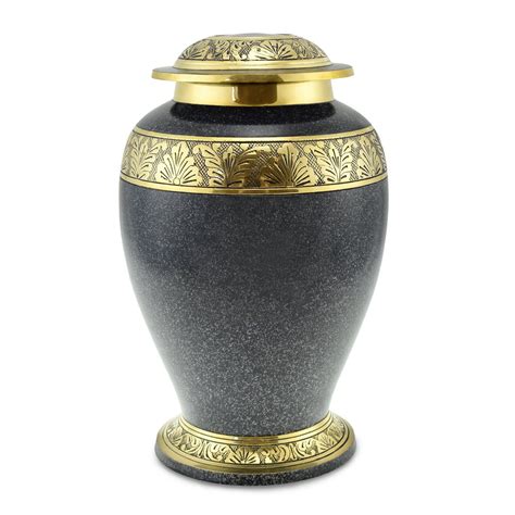adult brass cremation urn mottled blue engraved brass bands cherished urns