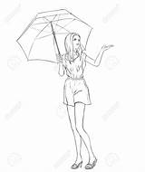 Umbrella Girl Drawing Holding Under Getdrawings sketch template