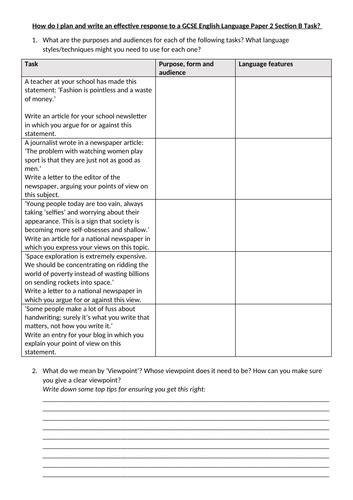 aqa gcse english language paper  section  planning responses