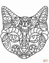 Cat Coloring Zentangle Head Pages Cats Printable Supercoloring Book sketch template