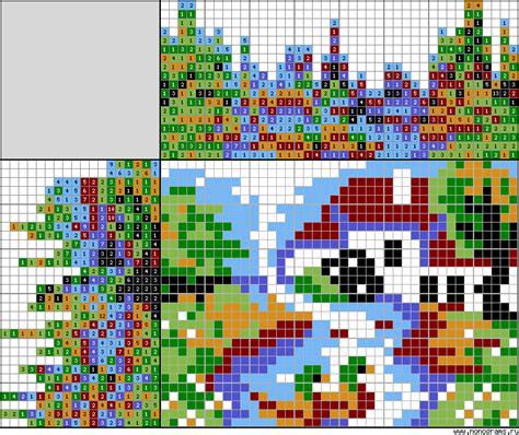 colour japanese crossword landscape   water mill  ducks