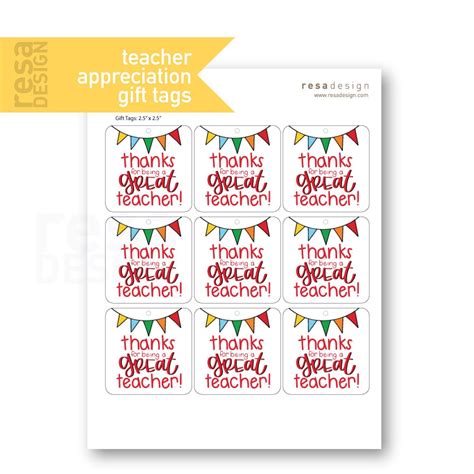teacher appreciation gift tags printable printable gift tags etsy