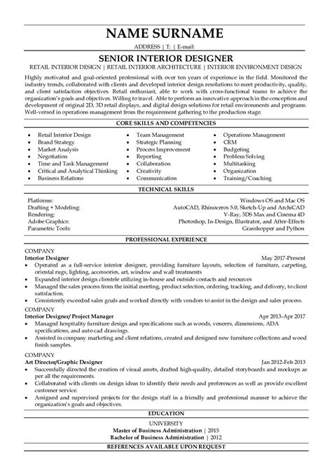 professional resume sample  senior interior designer resumegets