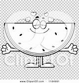 Watermelon Mascot Loving Outlined Coloring Clipart Vector Cartoon Thoman Cory sketch template