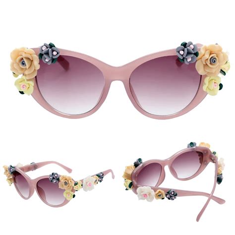 2017 Baroque Women Girls Pink Rose Flower Sunglasses Retro Decor Floral